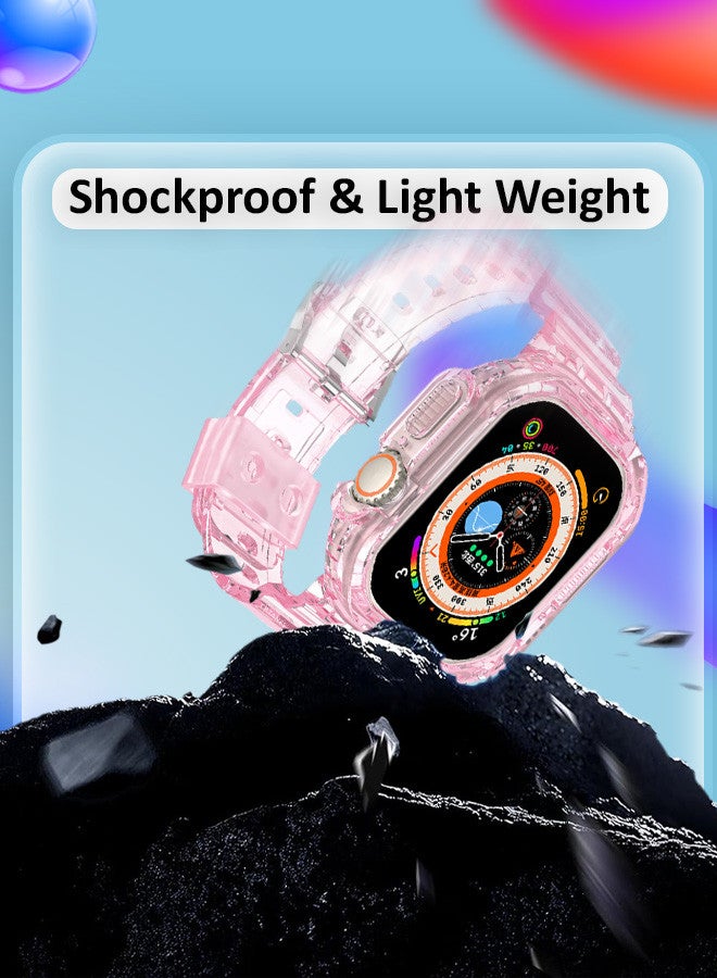 CATANES Clear iwatch Strap Bands TPU Smart Apple Watch Bands 49mm with Bumper Protective Case Crystal Sports Wristband Compatible with Series Ultra2,Ultra Light Pink Color - Image 5