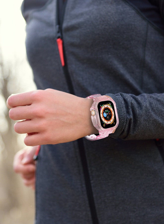 CATANES Clear iwatch Strap Bands TPU Smart Apple Watch Bands 49mm with Bumper Protective Case Crystal Sports Wristband Compatible with Series Ultra2,Ultra Light Pink Color - Image 3