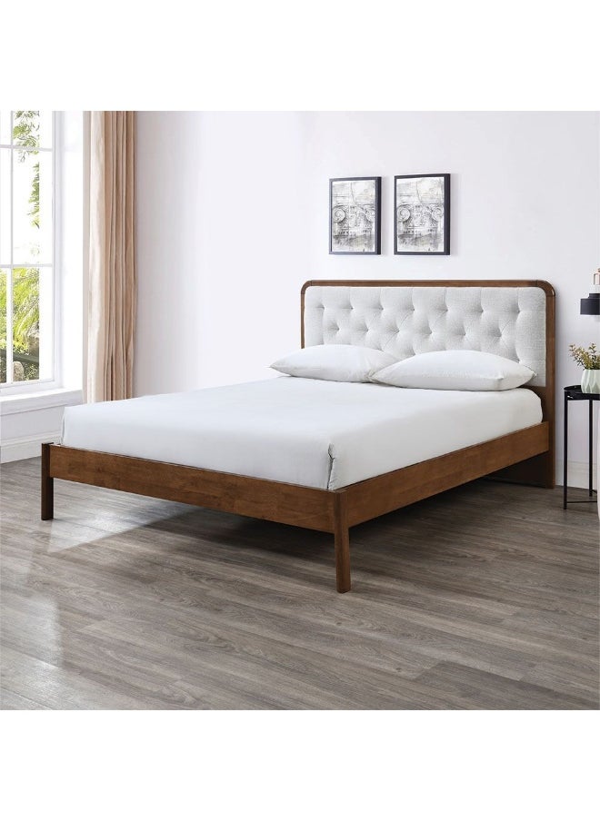 DANUBE HOME Derby Melrose 180X200 Solid Wood King Bed With Upholstered Headboard Modern Design Wooden Double Bed Frame Furniture| Comfortable Bed (Mattress Not Included) L209Xw203Xh120Cm-Brown+Beige  - Image 1
