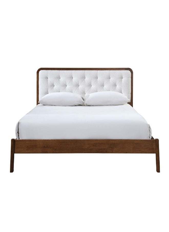 DANUBE HOME Derby Melrose 180X200 Solid Wood King Bed With Upholstered Headboard Modern Design Wooden Double Bed Frame Furniture| Comfortable Bed (Mattress Not Included) L209Xw203Xh120Cm-Brown+Beige  - Image 5