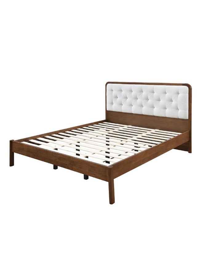 DANUBE HOME Derby Melrose 180X200 Solid Wood King Bed With Upholstered Headboard Modern Design Wooden Double Bed Frame Furniture| Comfortable Bed (Mattress Not Included) L209Xw203Xh120Cm-Brown+Beige  - Image 4