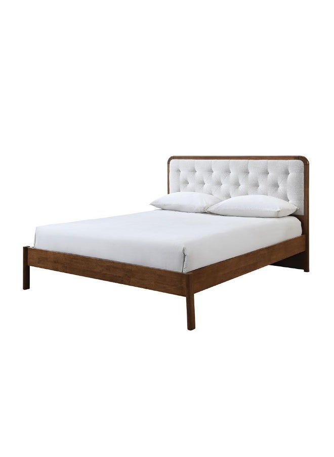 DANUBE HOME Derby Melrose 180X200 Solid Wood King Bed With Upholstered Headboard Modern Design Wooden Double Bed Frame Furniture| Comfortable Bed (Mattress Not Included) L209Xw203Xh120Cm-Brown+Beige  - Image 3