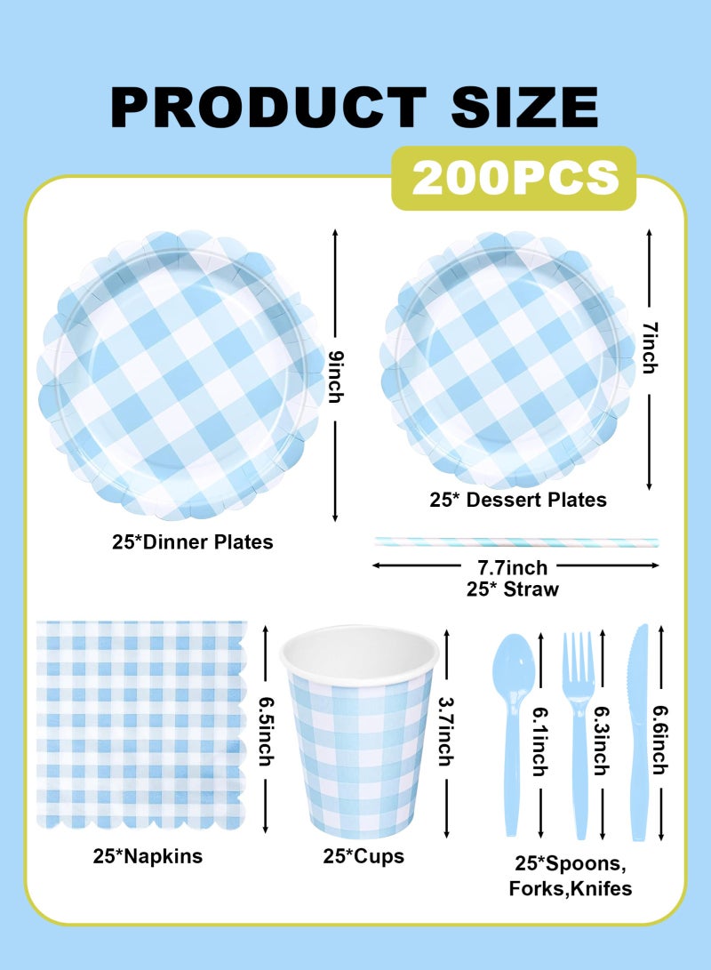HomarKet 200 Pcs Disposable Paper Plates and Napkins,25 Guest Party Supplies Dinnerware Set Include Scalloped Paper Plates Napkin Cup Straw Plastic Spoon Fork Knive for Party,Wedding,Birthday - Image 2