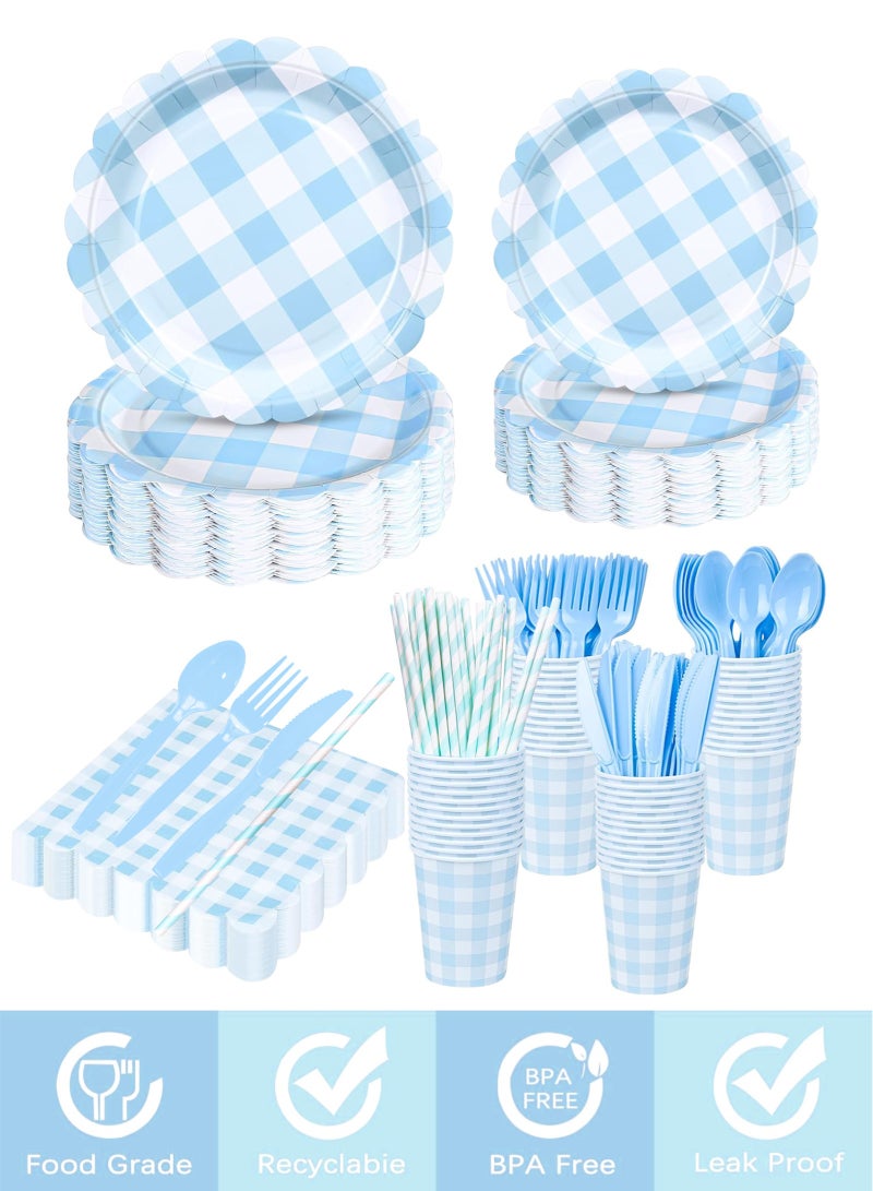 HomarKet 200 Pcs Disposable Paper Plates and Napkins,25 Guest Party Supplies Dinnerware Set Include Scalloped Paper Plates Napkin Cup Straw Plastic Spoon Fork Knive for Party,Wedding,Birthday - Image 4