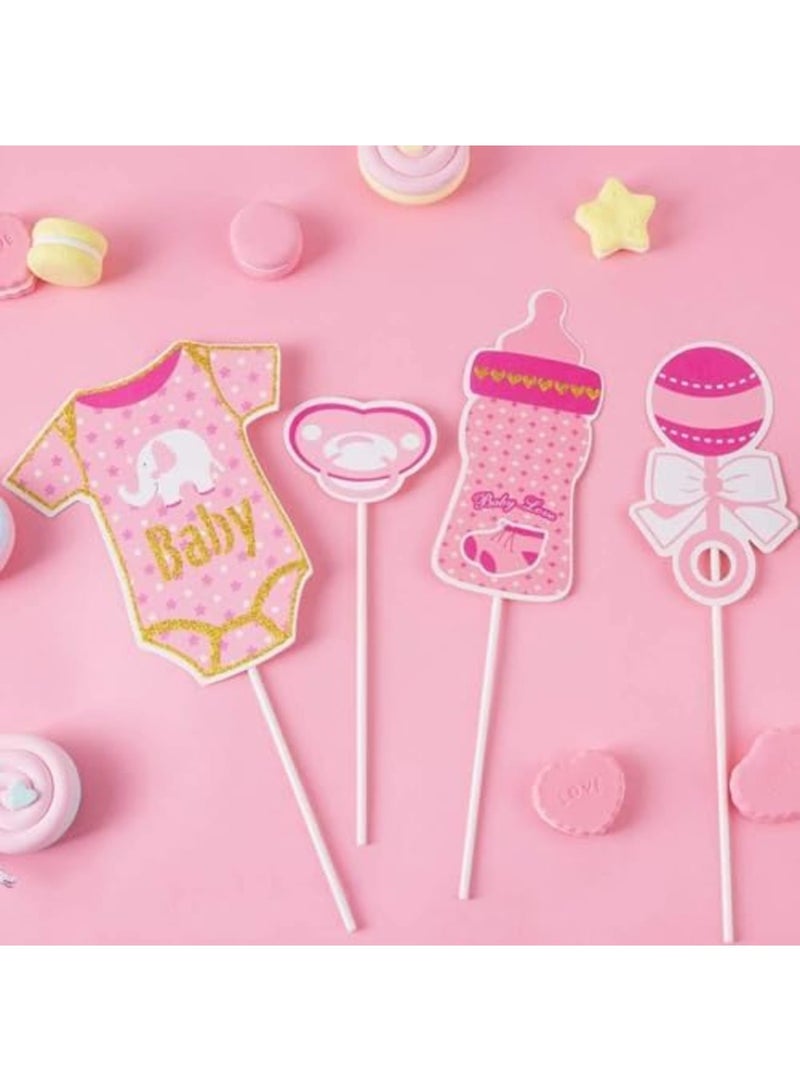 SYOSI Girl Baby Shower Photo Booth Props Pink and Gold Lovely Photobooth Props with Sticks for Baby Shower Accessories, Newborn Girl Gift Party Supplies (20 Pcs,Pink & Gold) - Image 3
