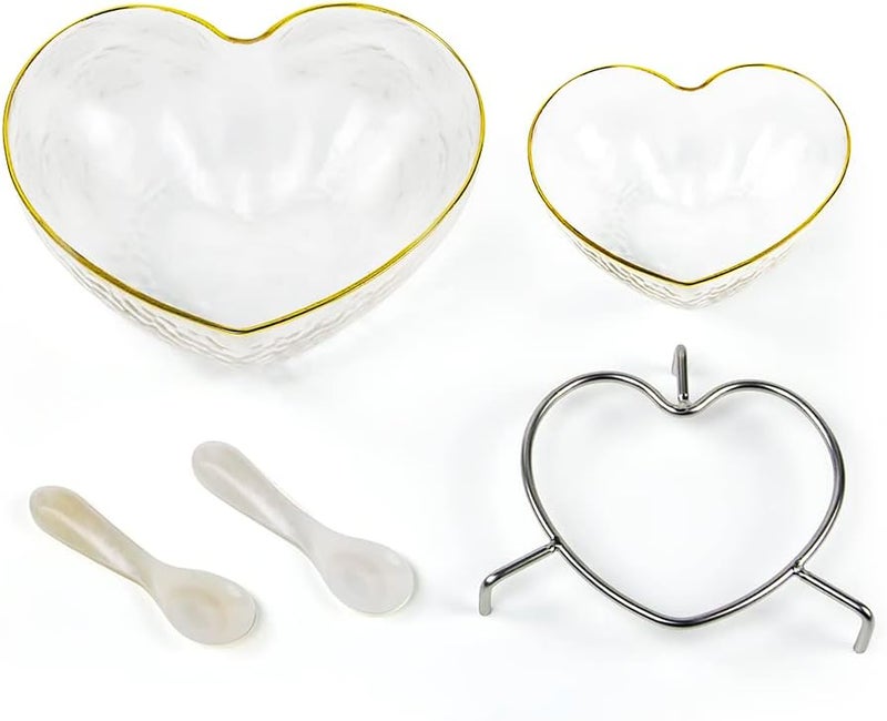 DUEBEL Glass Caviar Dish, Gold-plating Edge Heart Shape Caviar Server Set Plus 2 pcs. x Mother of Pearl Spoon – Caviar Chiller, Shrimp Serving Chiller for Bar, Restaurant, Catering Events - Image 3