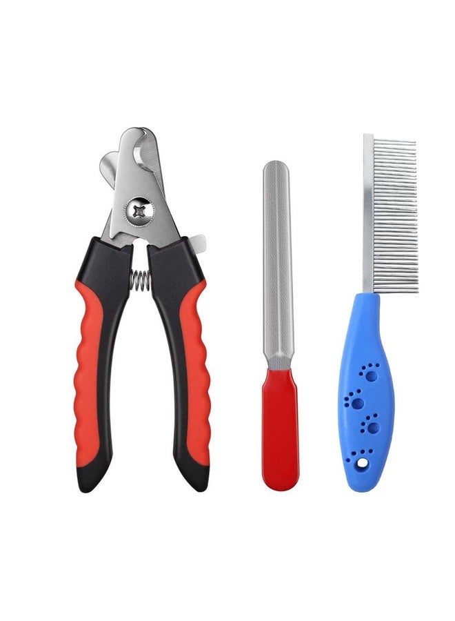مقص أظافر الكلاب مع مقص متعدد الألوان، مبرد أظافر الكلاب + فرشاة شعر للحيوانات الأليفة ومشط لإزالة فراء الكلاب والقطط والأرانب (عبوة مكونة من 3 قطع)