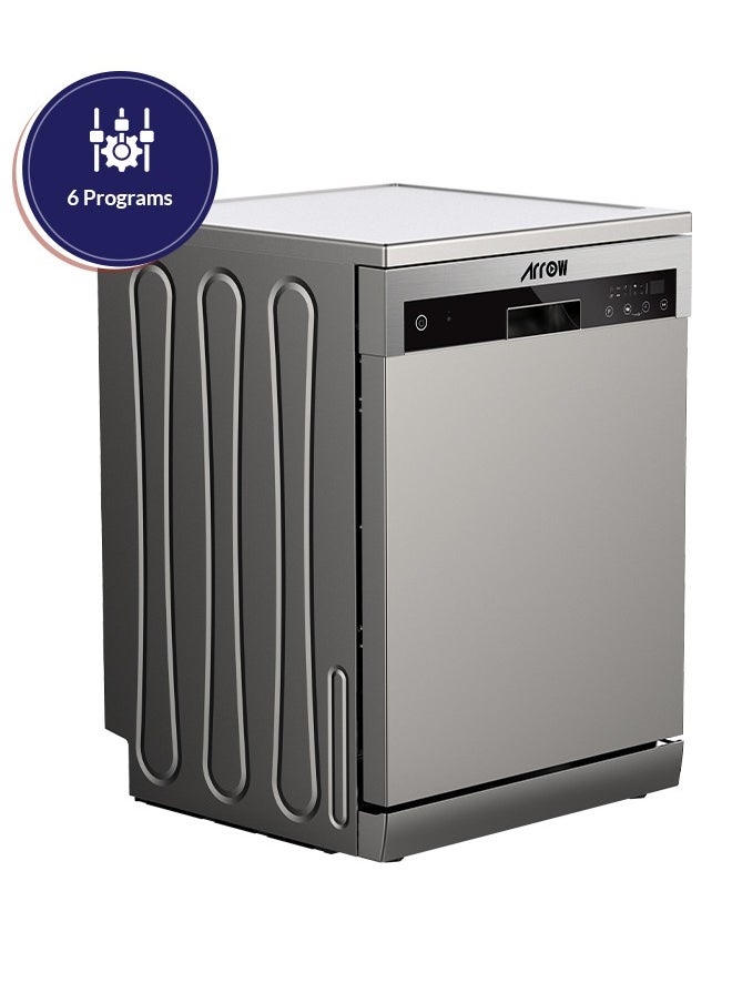 Arrow - 14 Place Settings Dishwasher, 6 Programs, Digital Touch Screen, Electric Rinse Aid Indicator, Child Lock, Stainless Steel Filter, Energy Efficient with Hidden Heating Element | Model: RO-14GDWS - Image 1