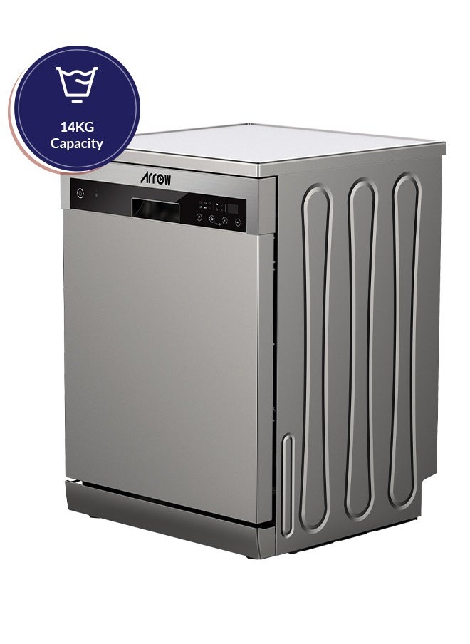 Arrow - 14 Place Settings Dishwasher, 6 Programs, Digital Touch Screen, Electric Rinse Aid Indicator, Child Lock, Stainless Steel Filter, Energy Efficient with Hidden Heating Element | Model: RO-14GDWS - Image 1