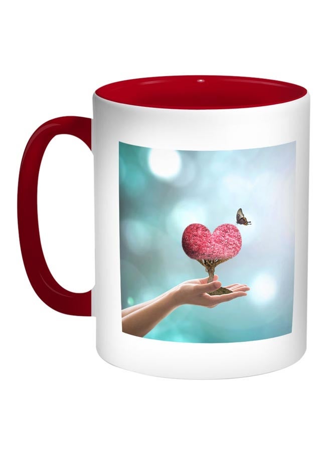 RYN Heart Printed Coffee Mug Red/White/Green 11ounce