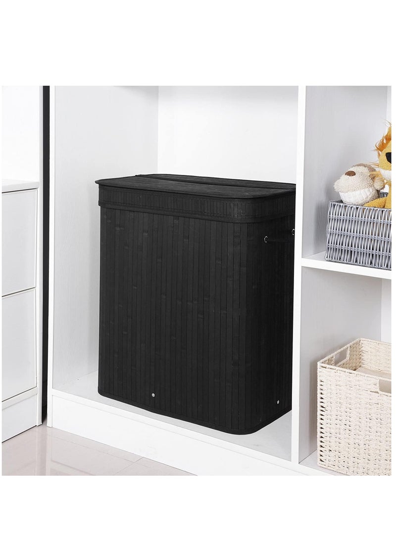 Foldable Bamboo Laundry Clothes Basket, Home Storage Organizer, Laundry Hamper and Collapsible Storage Dirty with Lid, Cord Handle, Removable Liner Bag
