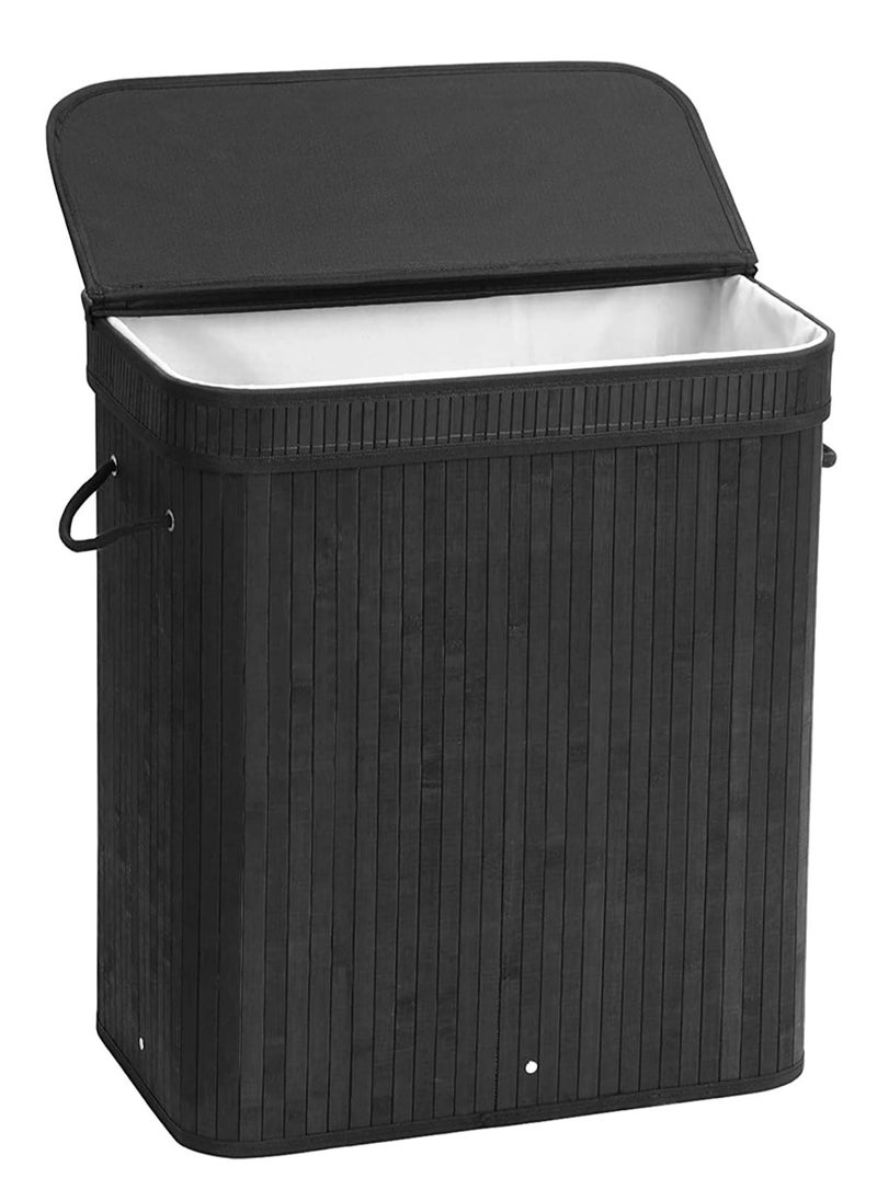 Foldable Bamboo Laundry Clothes Basket, Home Storage Organizer, Laundry Hamper and Collapsible Storage Dirty with Lid, Cord Handle, Removable Liner Bag