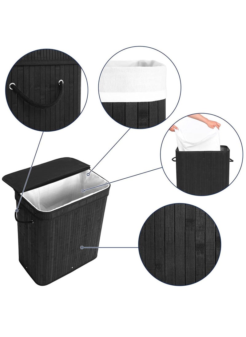 Foldable Bamboo Laundry Clothes Basket, Home Storage Organizer, Laundry Hamper and Collapsible Storage Dirty with Lid, Cord Handle, Removable Liner Bag