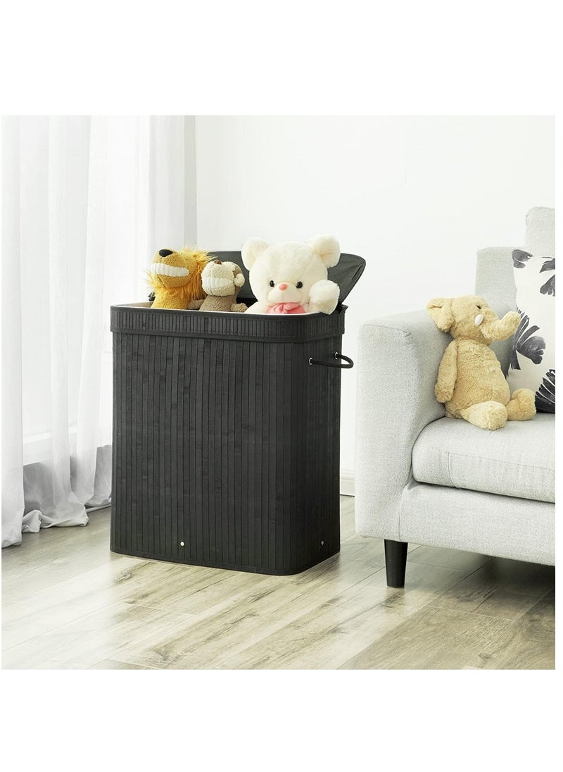 Foldable Bamboo Laundry Clothes Basket, Home Storage Organizer, Laundry Hamper and Collapsible Storage Dirty with Lid, Cord Handle, Removable Liner Bag