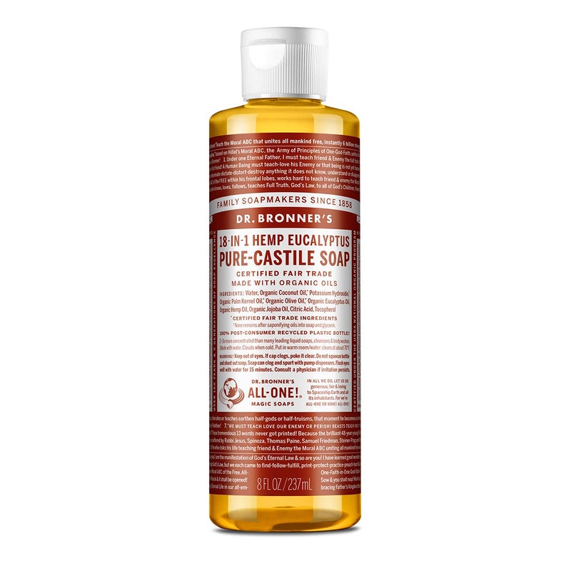 Dr Bronners  PureCastile Liquid Soap Eucalyptus 8 ounce  Made with Organic Oils 18in1 Uses Face Body Hair Laundry Pets and Dishes Concentrated Vegan NonGMO