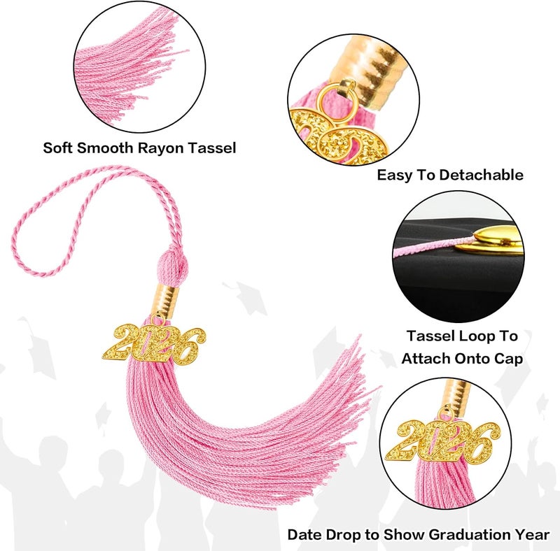 RHOttbiy 2026 Graduation Tassel, 2026 Tassel Graduation, 2026 Tassels for Graduations Cap with 2026 Year Gold Charms for Graduate Cap, Pink Graduations Tassels for Class of 2026 Graduate Ceremonies Accessories - Image 4