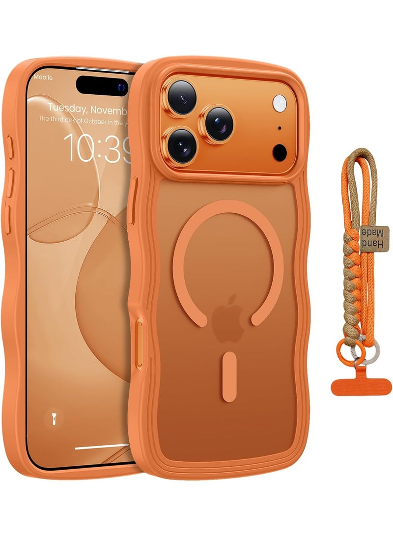 ICARLUS For iPhone 17 Pro Max Case Cute Wavy Matte Orange Compatible with MagSafe Color-Matched Lanyard Slim Durable - Image 1