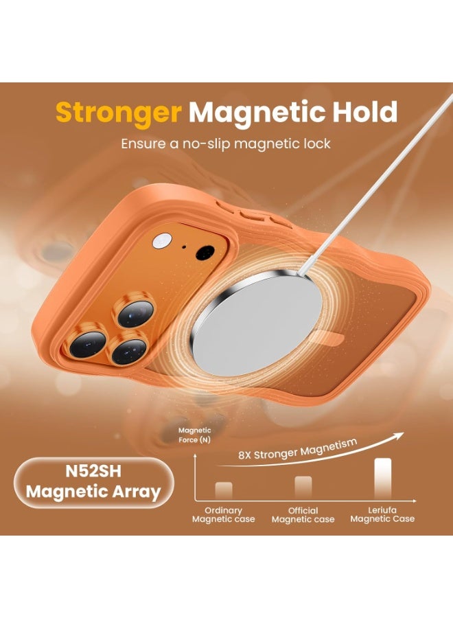 ICARLUS For iPhone 17 Pro Max Case Cute Wavy Matte Orange Compatible with MagSafe Color-Matched Lanyard Slim Durable - Image 2