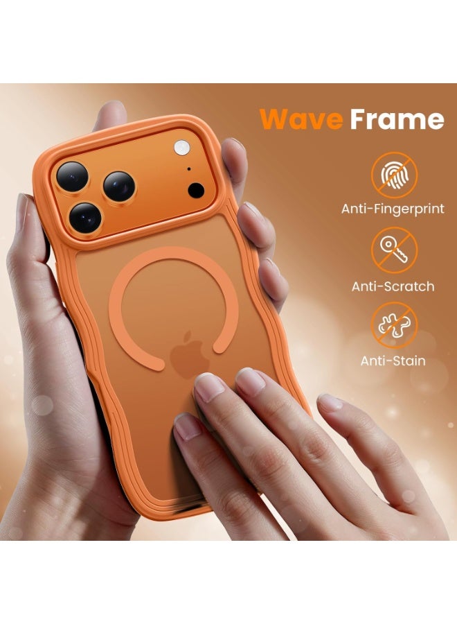 ICARLUS For iPhone 17 Pro Max Case Cute Wavy Matte Orange Compatible with MagSafe Color-Matched Lanyard Slim Durable - Image 3