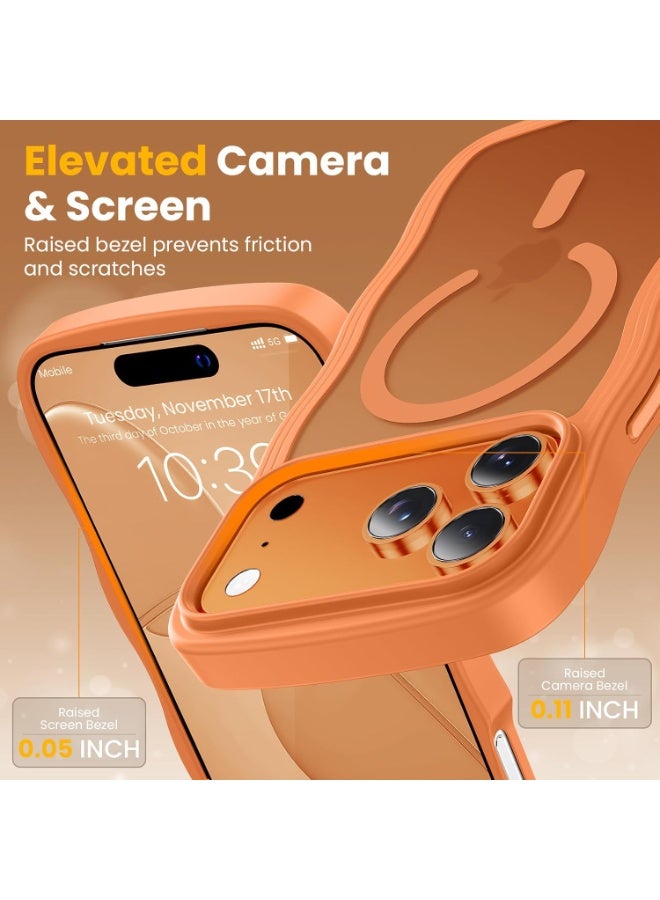 ICARLUS For iPhone 17 Pro Max Case Cute Wavy Matte Orange Compatible with MagSafe Color-Matched Lanyard Slim Durable - Image 4