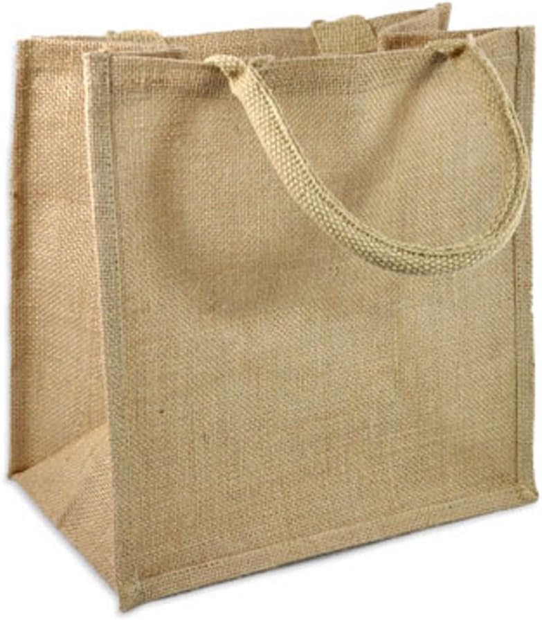 TBF Pack of 12 JuteBurlap Tote Bags Soft Cotton Handles Laminated Interior Medium Natural - Image 1