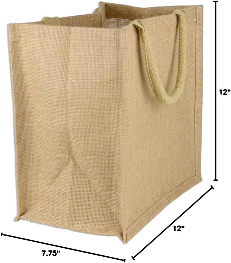 TBF Pack of 12 JuteBurlap Tote Bags Soft Cotton Handles Laminated Interior Medium Natural - Image 3