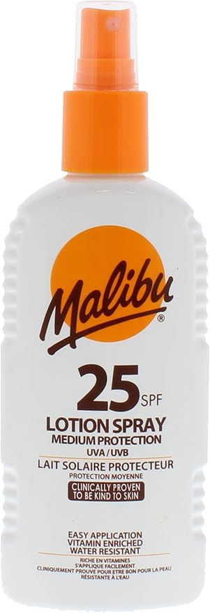 Malibu Sun SPF 20 Lotion Spray Medium Protection Sun Cream Water Resistant Vitamin Enriched with Shea Butter Extract 100ml - Image 1