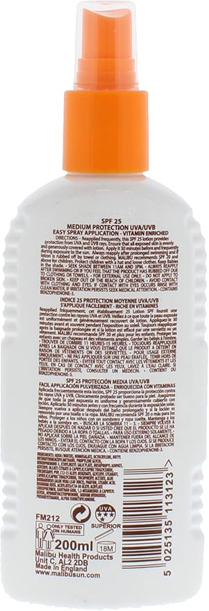 Malibu Sun SPF 20 Lotion Spray Medium Protection Sun Cream Water Resistant Vitamin Enriched with Shea Butter Extract 100ml - Image 2