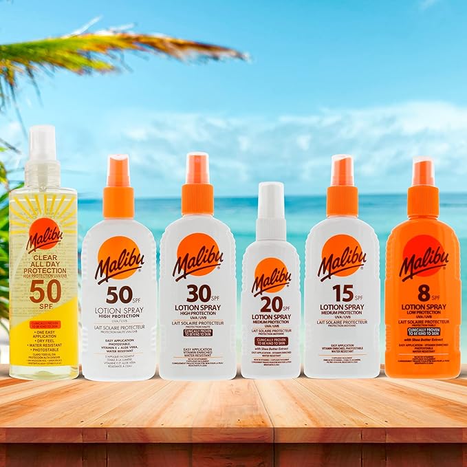 Malibu Sun SPF 20 Lotion Spray Medium Protection Sun Cream Water Resistant Vitamin Enriched with Shea Butter Extract 100ml - Image 4