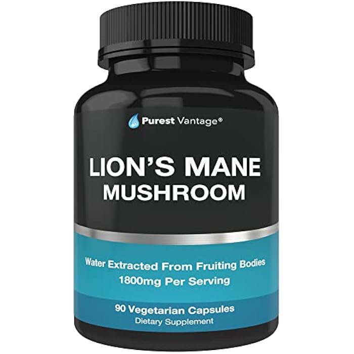 Purest vantage Lions Mane Mushroom Capsules - 1800mg Lion's Mane Mushroom Supplement Grown in USA - Nootropic Brain Supplement and Immune Support - 90 Veggie Caps - Image 1