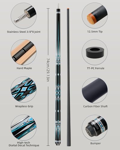 KONLLEN Carbon Fiber Pool Cue Stick 58inch Professional Pool Sticks for Adults Full Carbon Technology Low Deflection Pool Cue Billiard Cues with 125mm Tip Easy to Control Pro Taper UltraSmooth - Image 3