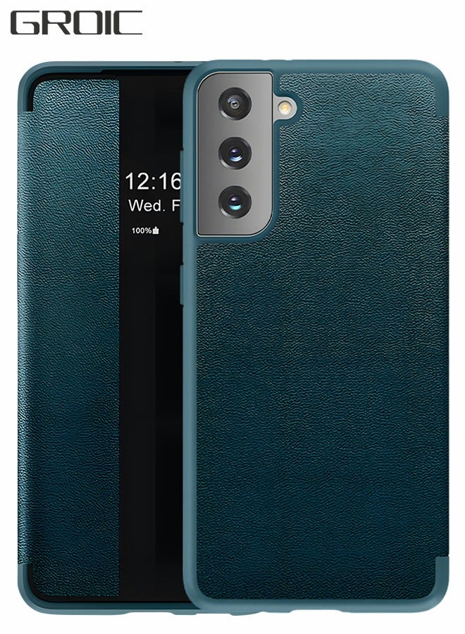 GROIC For Samsung Galaxy S23 5g 6.1 Inch Phone Case, Leather Case with  Window, Magnetic Flip Cover, Half Window Stand Phone Shell Green - Image 1