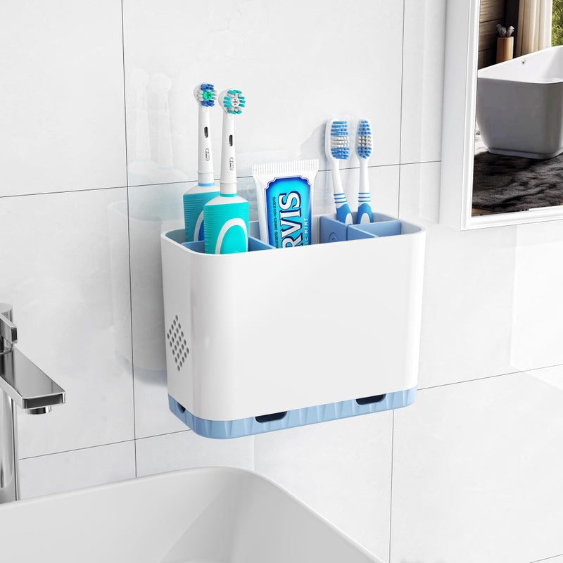 Homtalker Toothbrush and Toothpaste Holders for Bathrooms Countertop - Detachable 5 Slots Kids Electric Toothbrush Holders Set Wall Mounted with Removable Dividers for Bathroom Decor and Accessories Organizer - Image 1