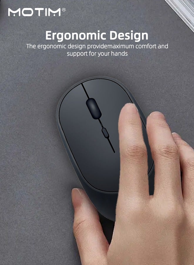 موتيم ماوس لاسلكي مزود بتقنية Bluetooth 5.0 و USB 2.4G ثنائي الوضع، ماوس لاسلكي صامت وخالي من الضوضاء، 3 مستويات DPI قابلة للتعديل تصل إلى 1600، متوافق مع الهواتف المحمولة والأجهزة اللوحية وأجهزة iPad وأجهزة الكمبيوتر المحمولة - Image 4