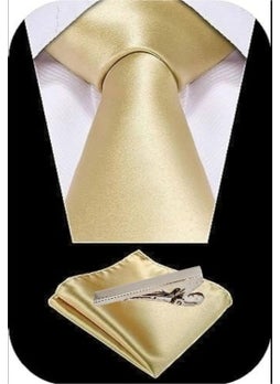 Tezzgelsin Men's Satin Tie Handkerchief and Silver Steel Tie Clip Set  - Image 2