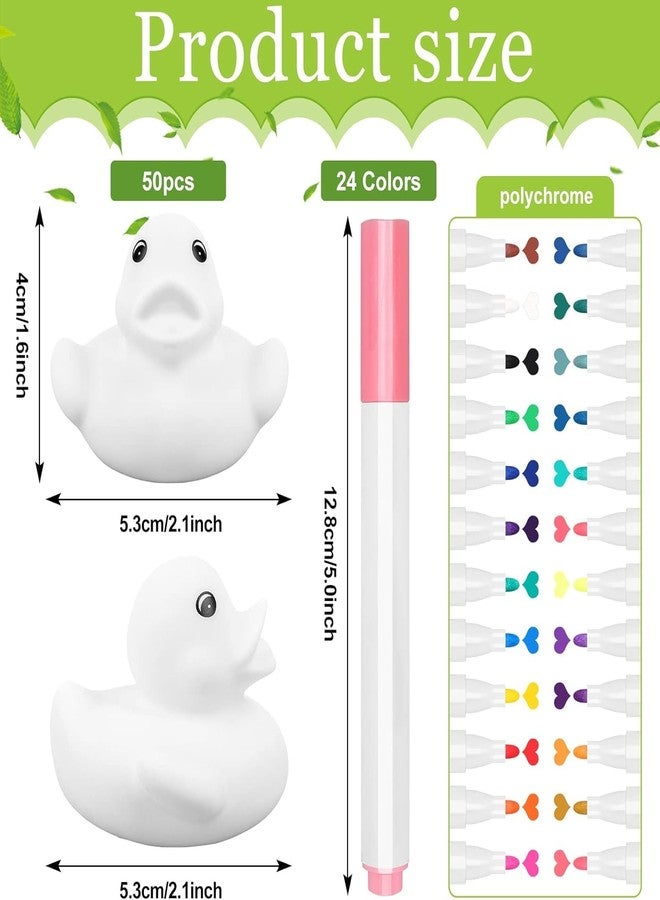 Olgaa 50 Pcs 2 Inch White Blank Rubber Ducks in Bulk DIY Fall Halloween Ducks with Pens of 24 Colors Float Squeak Funny for Pool Bathtub Float Cute Ducks Birthday Gift Baby Activities Themed Party Favor - Image 2