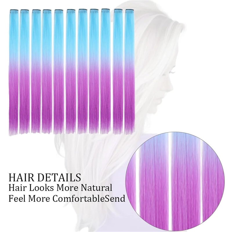10Pcs Colored Highlight Clip-In Hair Extensions, 22-Inch Straight Synthetic Hairpieces(C14) - Image 3