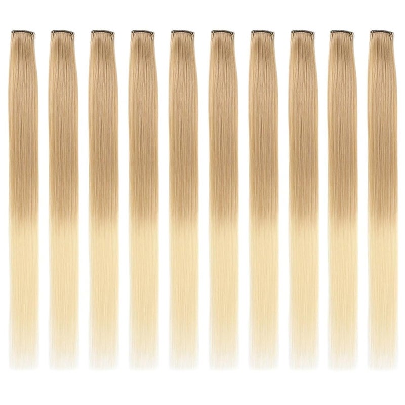 10Pcs Colored Highlight Clip-In Hair Extensions, 22-Inch Straight Synthetic Hairpieces(C14) - Image 1
