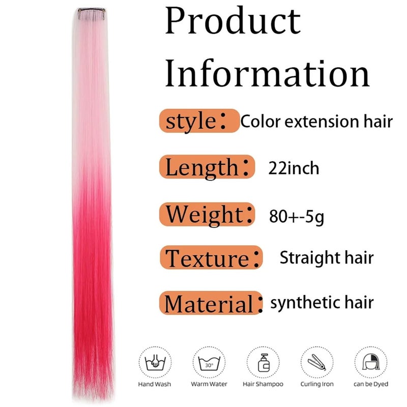 10Pcs Colored Highlight Clip-In Hair Extensions, 22-Inch Straight Synthetic Hairpieces(C14) - Image 5
