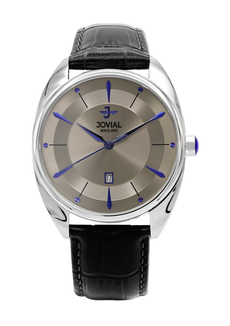 JOVIAL 5221 GSLQ 12 E Men's Watch, Grey Dial, Quartz, Date Display, Leather strap,40mm - Image 1