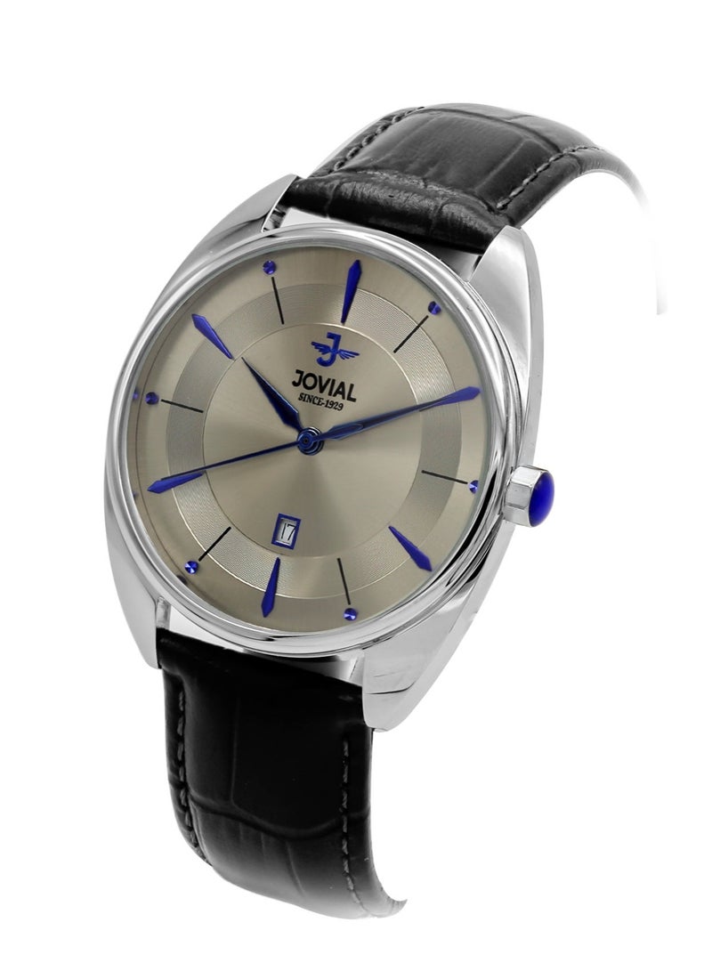JOVIAL 5221 GSLQ 12 E Men's Watch, Grey Dial, Quartz, Date Display, Leather strap,40mm - Image 2