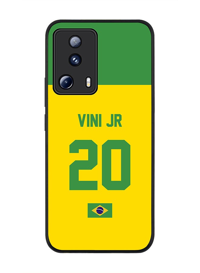Stylizedd Rugged Black edge case for Xiaomi 13 Lite 5G / Xiaomi Civi 2 5G, Slim fit Soft Case Flexible Rubber Edges Anti Drop TPU Gel Thin Cover -  Football Team - Brazil, Player Name - Vini Jr - Image 1