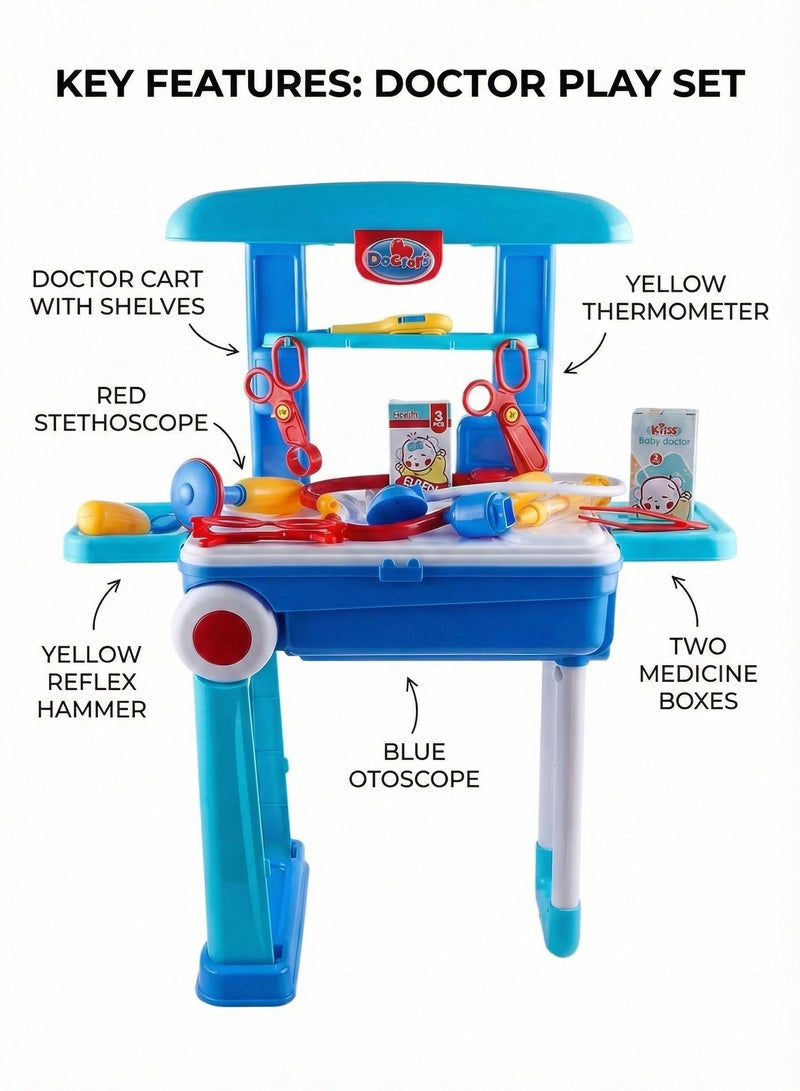 Doctor Premium Doctor Trolley Cart Toy Set for Kids – Mobile Medical Station Playset with Stethoscope, Syringe & Accessories | Educational Pretend Play Hospital Kit for Toddlers | Nurse Role Play Gift for Boys & Girls 3+ Years | Realistic Rolling Medical Stand Doctor Set - Image 3