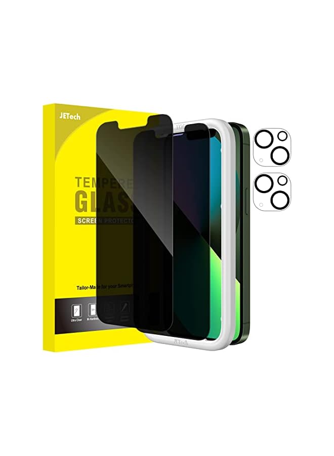 جي تيك واقي شاشة للخصوصية من JETech لهاتف iPhone 13 mini مقاس 5.4 بوصات مع واقي عدسة الكاميرا، طبقة زجاجية مقاومة للتجسس، أداة سهلة التركيب، عبوتان لكل منهما - Image 1