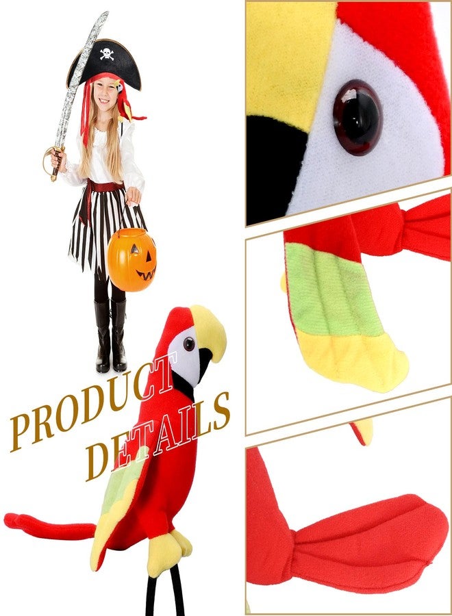 UOIENRT 2Pcs Pirate Hat Hat Skull Print & 10in Stuffed Parrot on Shoulder Pirate Costume Accessories for Halloween, School Play, Theater Performance - Image 4