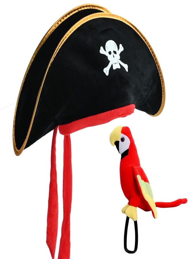 UOIENRT 2Pcs Pirate Hat Hat Skull Print & 10in Stuffed Parrot on Shoulder Pirate Costume Accessories for Halloween, School Play, Theater Performance - Image 1