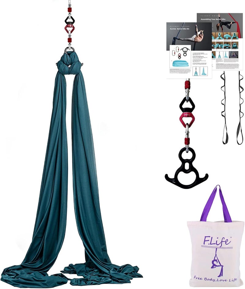 Flife Aerial Silk 10 Yards Kit Durable Aerial Yoga Hammock with Hardware & Guide Aerial Swing for Acrobatic Flying Yoga - Image 1