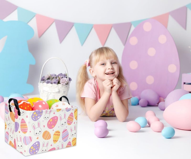 DDBASKET Easter Baskets for Kids Gift Easter Basket Empty Baby Basket for Boys and Girls Rectangular Toy Storage Bins Organizer Bin Box Cute Bunny Room Decor for Home(Bunny Egg) - Image 3