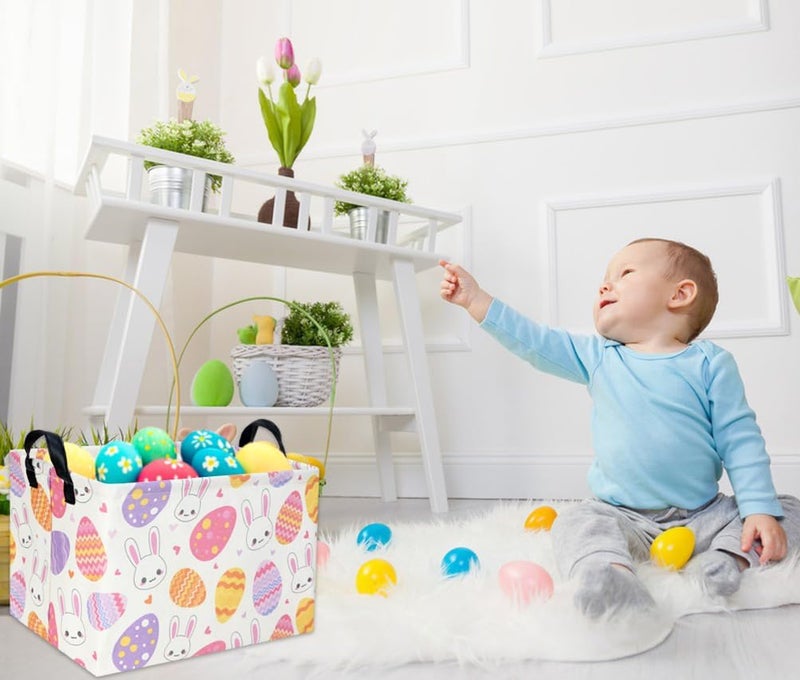DDBASKET Easter Baskets for Kids Gift Easter Basket Empty Baby Basket for Boys and Girls Rectangular Toy Storage Bins Organizer Bin Box Cute Bunny Room Decor for Home(Bunny Egg) - Image 4
