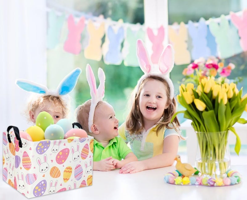DDBASKET Easter Baskets for Kids Gift Easter Basket Empty Baby Basket for Boys and Girls Rectangular Toy Storage Bins Organizer Bin Box Cute Bunny Room Decor for Home(Bunny Egg) - Image 2